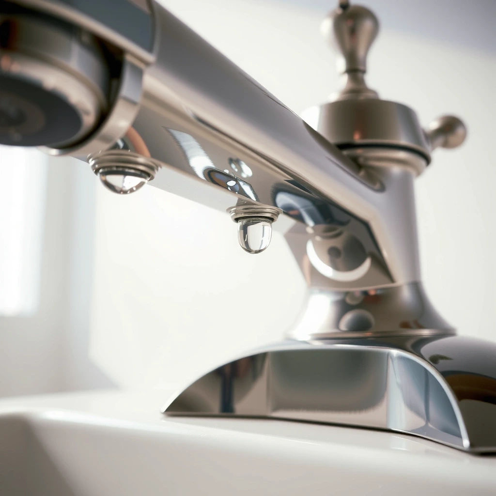 Polished chrome faucet reflecting morning light